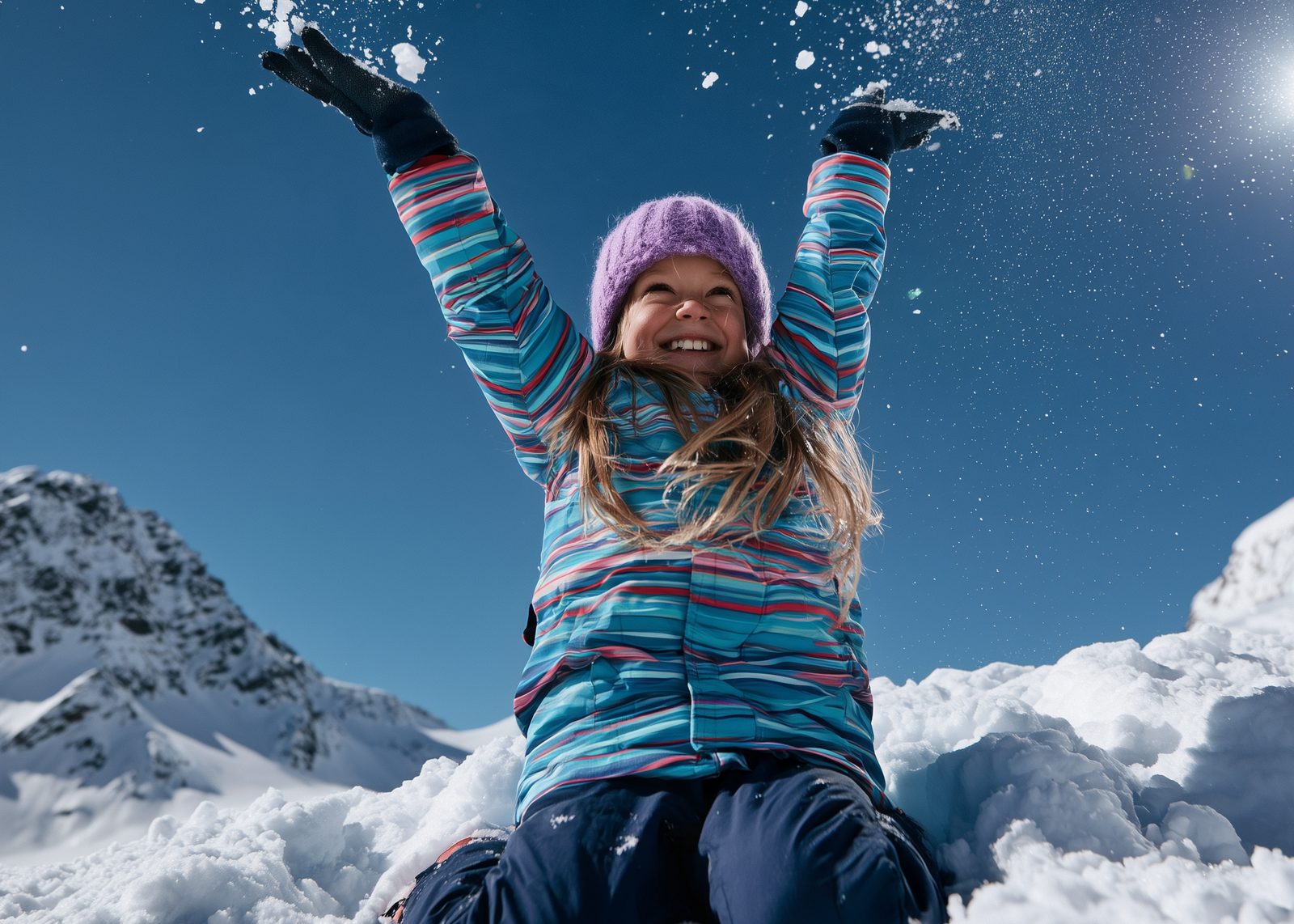 Mädchen wirft Pulverschnee in die Luft